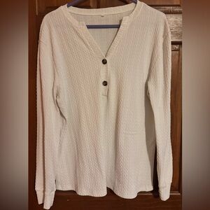 White Textured Long Sleeve Top
